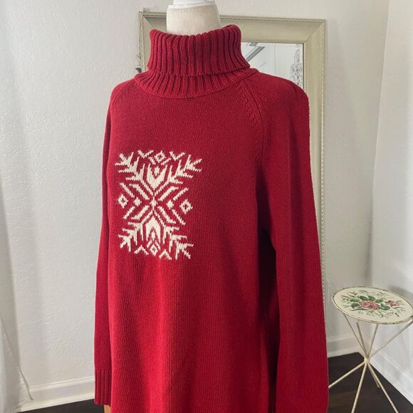 Coldwater Creek Vintage Red White Classic Snowflake Knitted Knit Sweater L - Picture 6 of 8